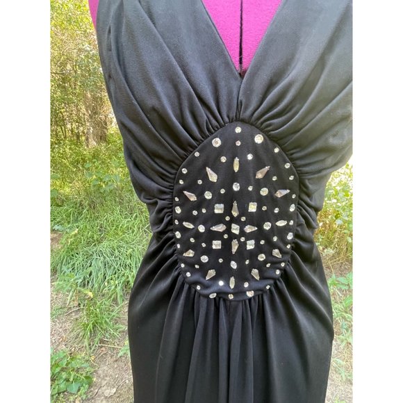 Vintage 1970s Slinky Black Dress With Glass Rhinestones S/M - Picture 5 of 16